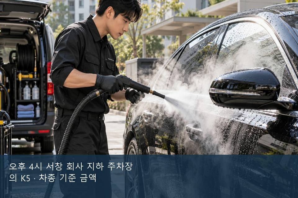 오후 4시 서창 회사 지하 주차장의 K5 · 차종 기준 금액